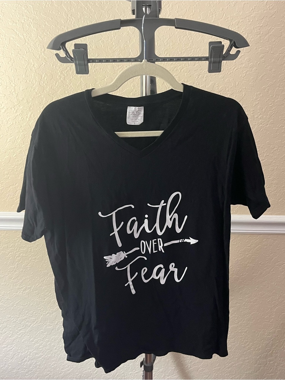 Faith Over Fear Black V-Neck Tee